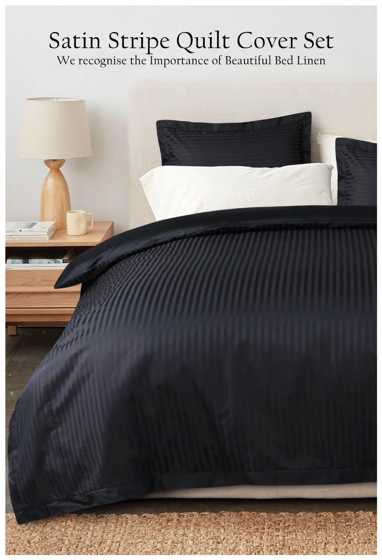1000TC 3Pcs Stripe 100% Cotton Bed Quilt Cover Set - Allure
