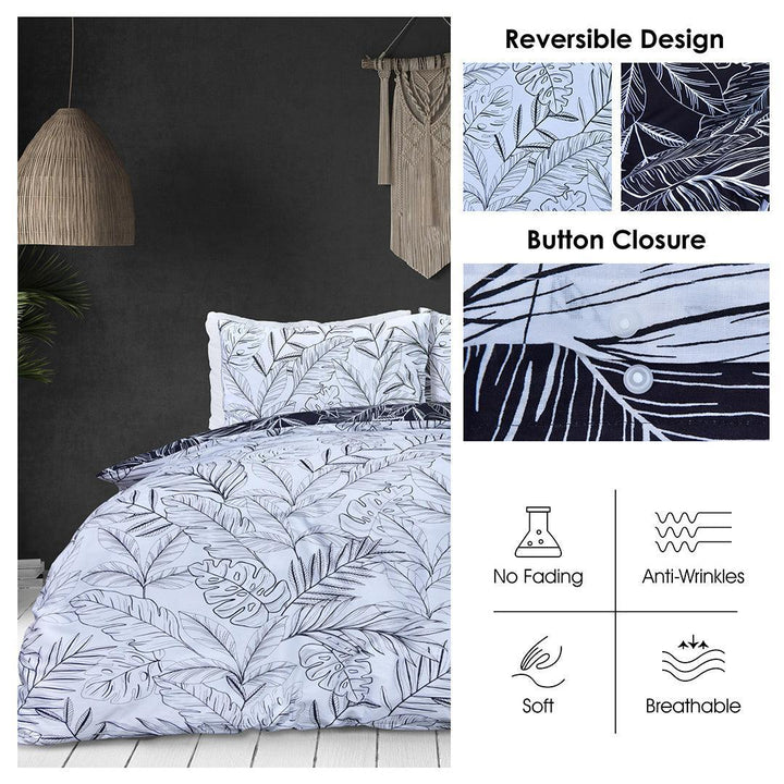 3 Piece Quilt Cover Set - Palm Tree Mono - Bedroom, coverlets, Latest, Quilt Cover