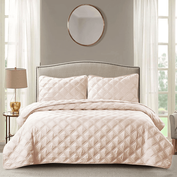 3 Piece Washed 100% Cotton Solid Quilt Set - Blush